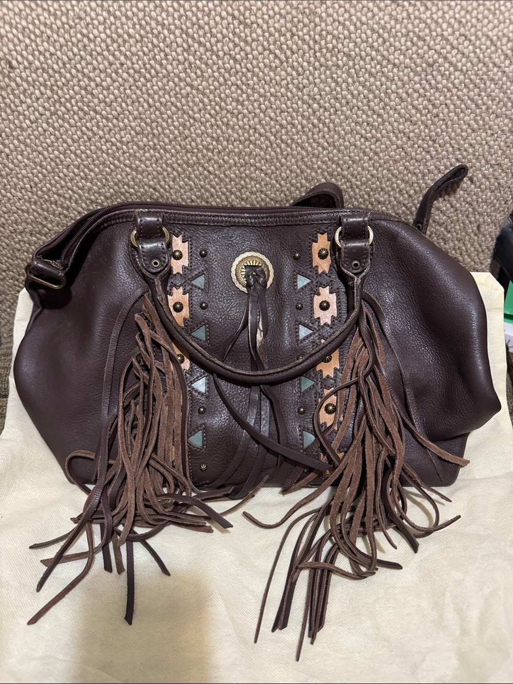 Women’s Brown Fringe Leather Tote Bag American West Purse and Wallet
